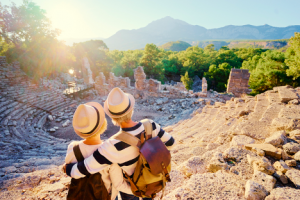 Image of a senior couple traveling