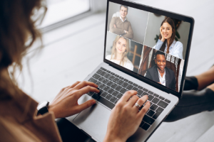 Image of a woman using videoconferencing software