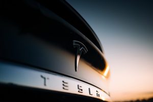 Image of a Tesla’s trunk at sunset