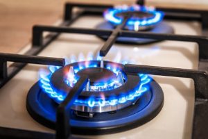 Close-up image of a gas burner in a kitchen