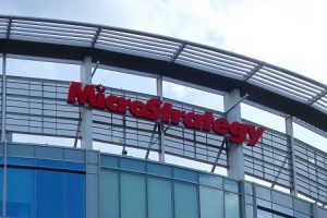 Image of a sign above the MicroStrategy headquarters in Virginia