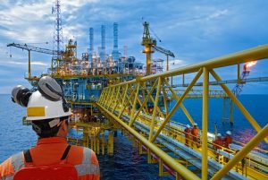 Image of a worker at an offshore oil rig