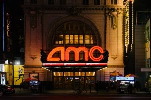 Image of a New York AMC theater at night