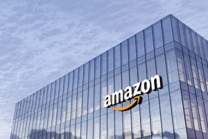 Image of the Amazon logo on a building