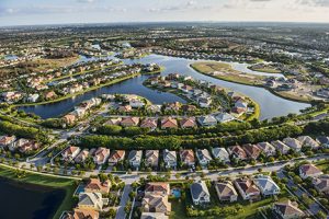 Aerial view of a well-kept neighborhood