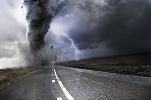 Powerful tornado with lightning