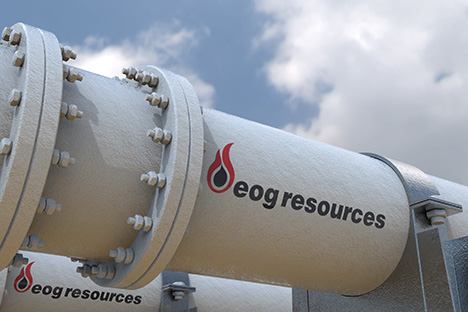 Image of a pipeline with EOG Resources written on the side of it