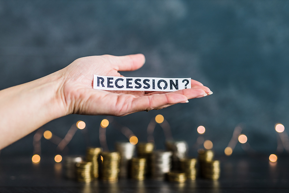 Image of theword "recession?" spelled out