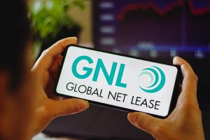 A smartphone showing the Global Net Lease logo