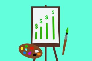 A painting of dollar signs on an easel