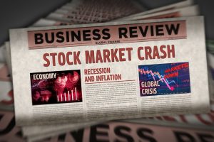 A newspaper headline that says “stock market crash”