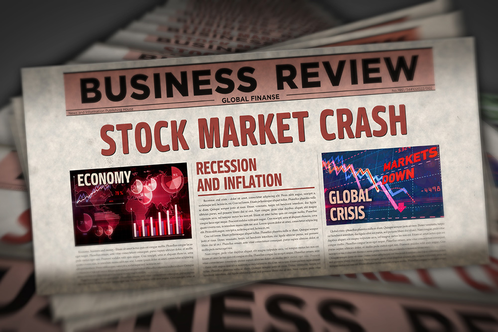 Image of a newspaper headline that says "stock market crash"