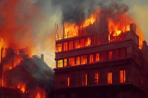 An office building on fire