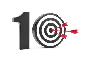 The number 10 with three arrows in the bull’s-eye of the 10