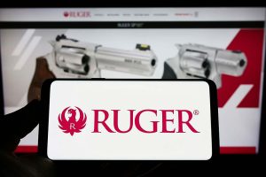 A smartphone showing the logo for Sturm, Ruger and Co.