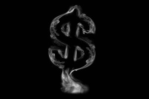 A puff of smoke in the shape of a dollar sign