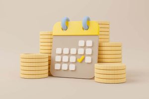 A calendar surrounded by coins