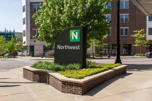 A sign displaying the logo for Northwest Bank