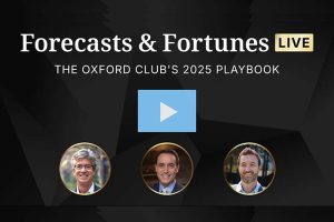 An image of Oxford Club Chief Income Strategist Marc Lichtenfeld, CEO Todd Skousen, and Chief Investment Strategist Alexander Green