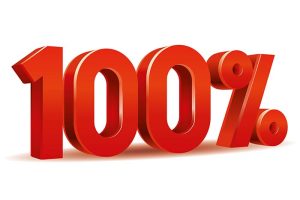 100% in bold red lettering