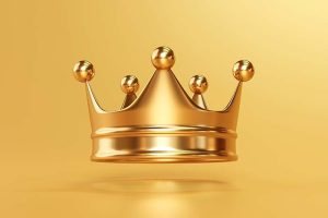 A shining crown on a yellow background.