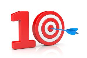 The number 10 in bold red numbers, with a dart sticking out of the middle of the 0
