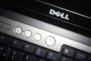 The Dell logo on a laptop computer