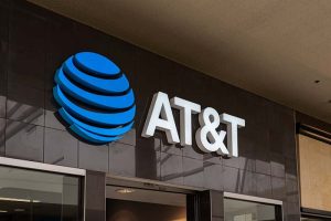 The AT&T logo on the front of a building