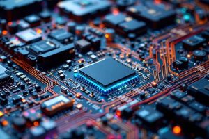 A close-up view of a semiconductor chip