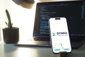 A smartphone showing the logo for Dynex Capital