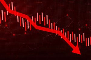A red downward-sloping stock chart next to a red down arrow
