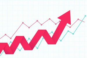 Three upward-facing arrows and lines similar to those found on stock charts