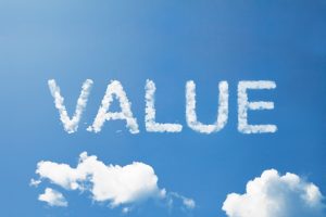 The word “value” spelled out by clouds in the sky