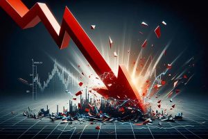 A red, downward-facing arrow slamming into the ground