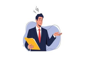 A graphic of a man in a suit shrugging