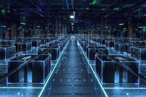 A 3D rendering of the inside of a data center