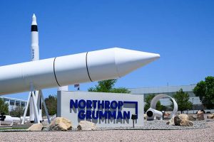 A Northrop Grumman sign at the company’s “Rocket Garden” in Utah