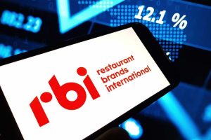 The logo for Restaurant Brands International on a smartphone