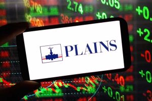 The logo for Plains All American on a smartphone