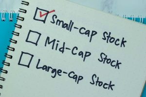 “Small-cap stocks,” “Mid-cap stocks,” and “Large-cap stocks” written on a notepad, with a check mark next to “Small-cap stocks”