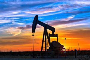 A petroleum pump at sunrise
