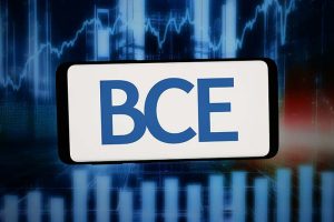 The BCE logo on a smartphone